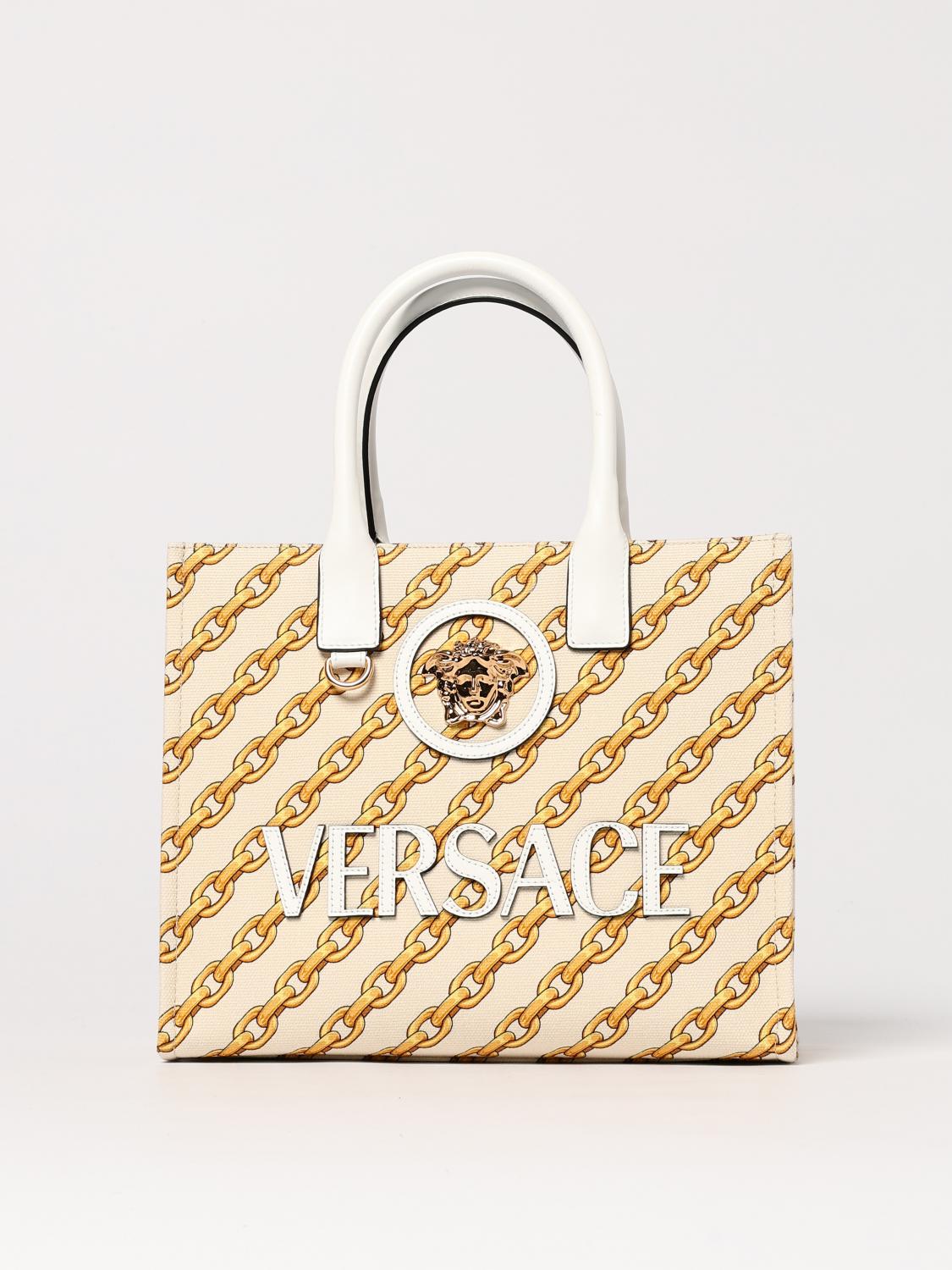 VERSACE CHAIN STRIPES LA MEDUSA SMALL TOTE BAG