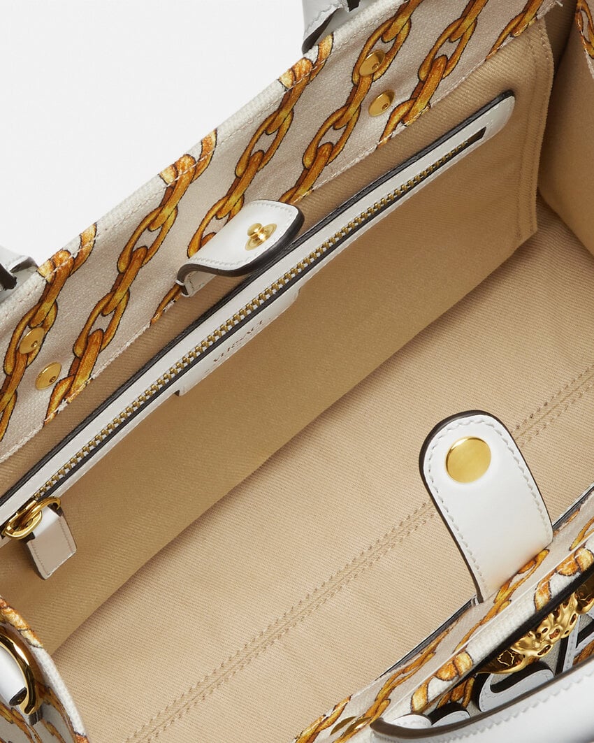 VERSACE CHAIN STRIPES LA MEDUSA SMALL TOTE BAG