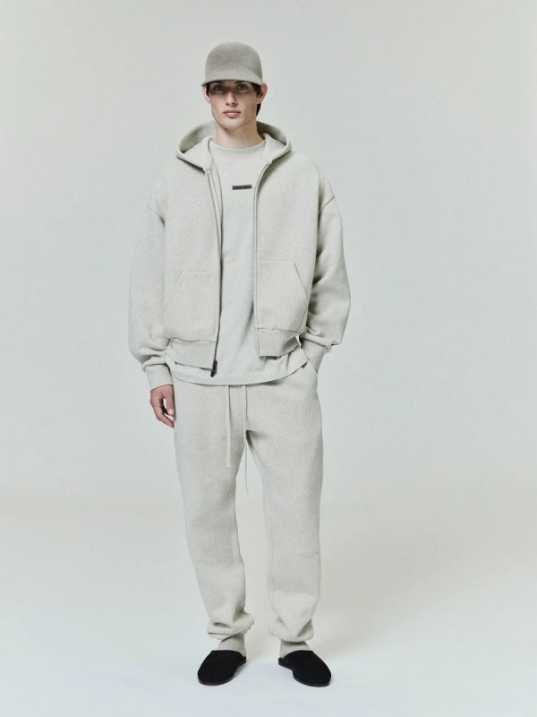 FEAR OF GOD ESSENTIALS Metallic Logo Full Zip Hoodie ‘Heather Stone’ SP25