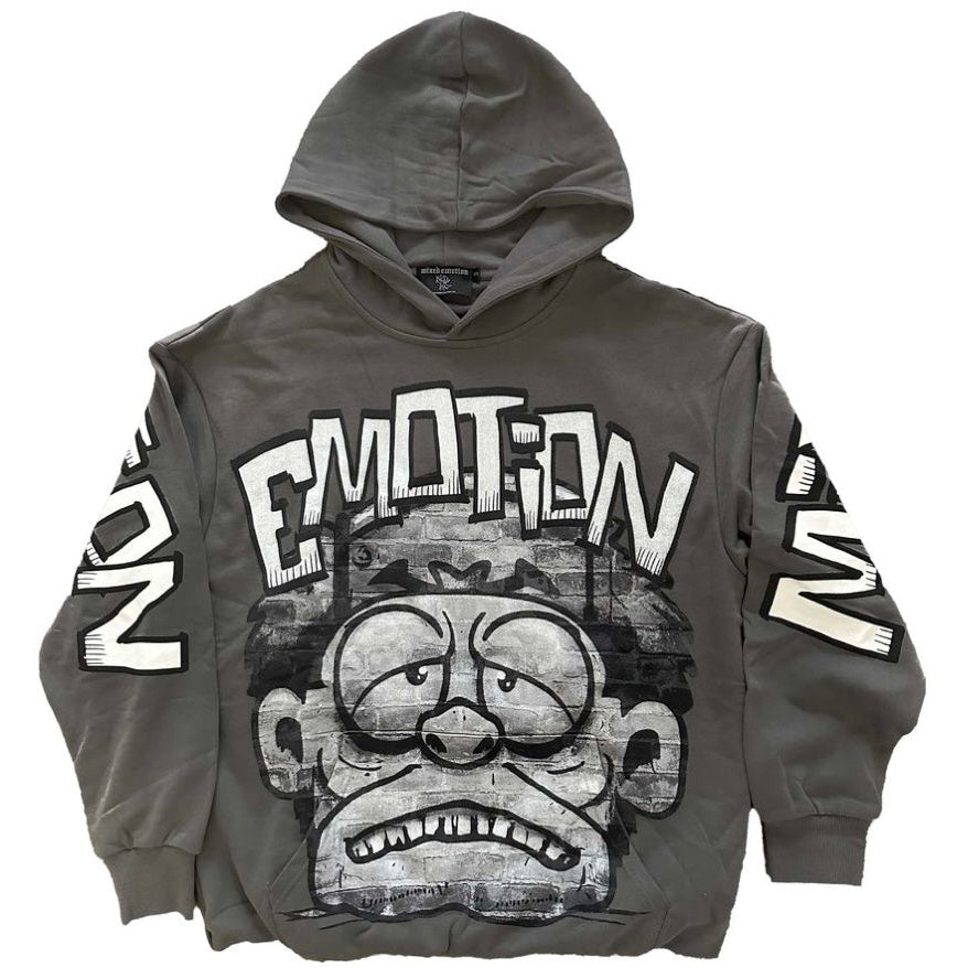 Grey Cropped Monster Hoodie Comfortable French Terry Sweatshirt