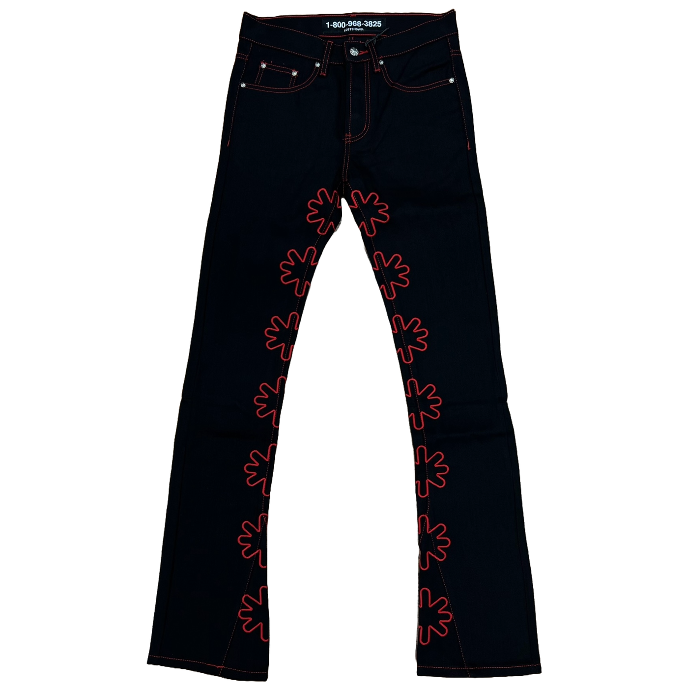 LOSTSHDWS Outline Denim Pants Black Red Street Style