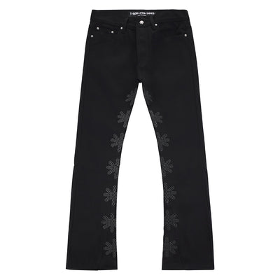 Lost Shadows Black Studded Flared Denim Jeans Premium