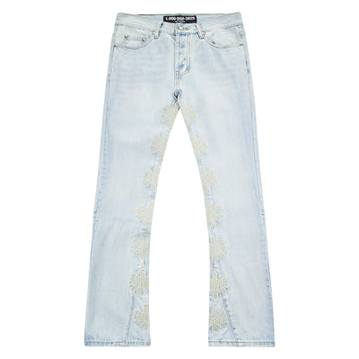 Lost Shadows Studded Denim Bone Flare Jeans with Gunmetal