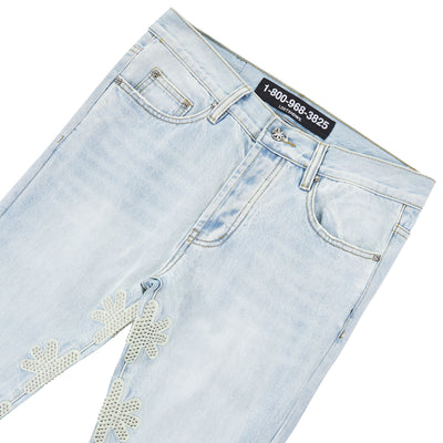 Lost Shadows Studded Denim Bone Flare Jeans with Gunmetal