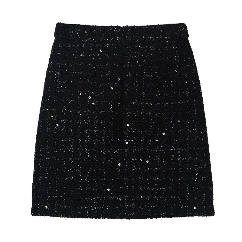 Sequined Tweed Suit with Jacket and Skirt for Women