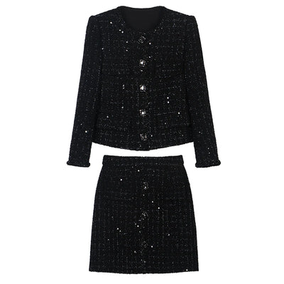 Sequined Tweed Suit with Jacket and Skirt for Women