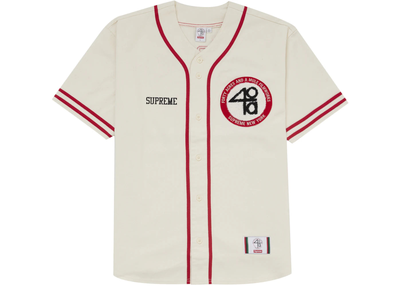 Supreme 40 Acres Twill Baseball Jersey White Men's