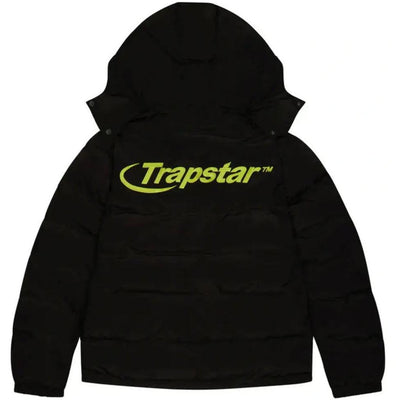 Trapstar Hyperdrive Detachable Hooded Puffer Jacket - Black/Lime