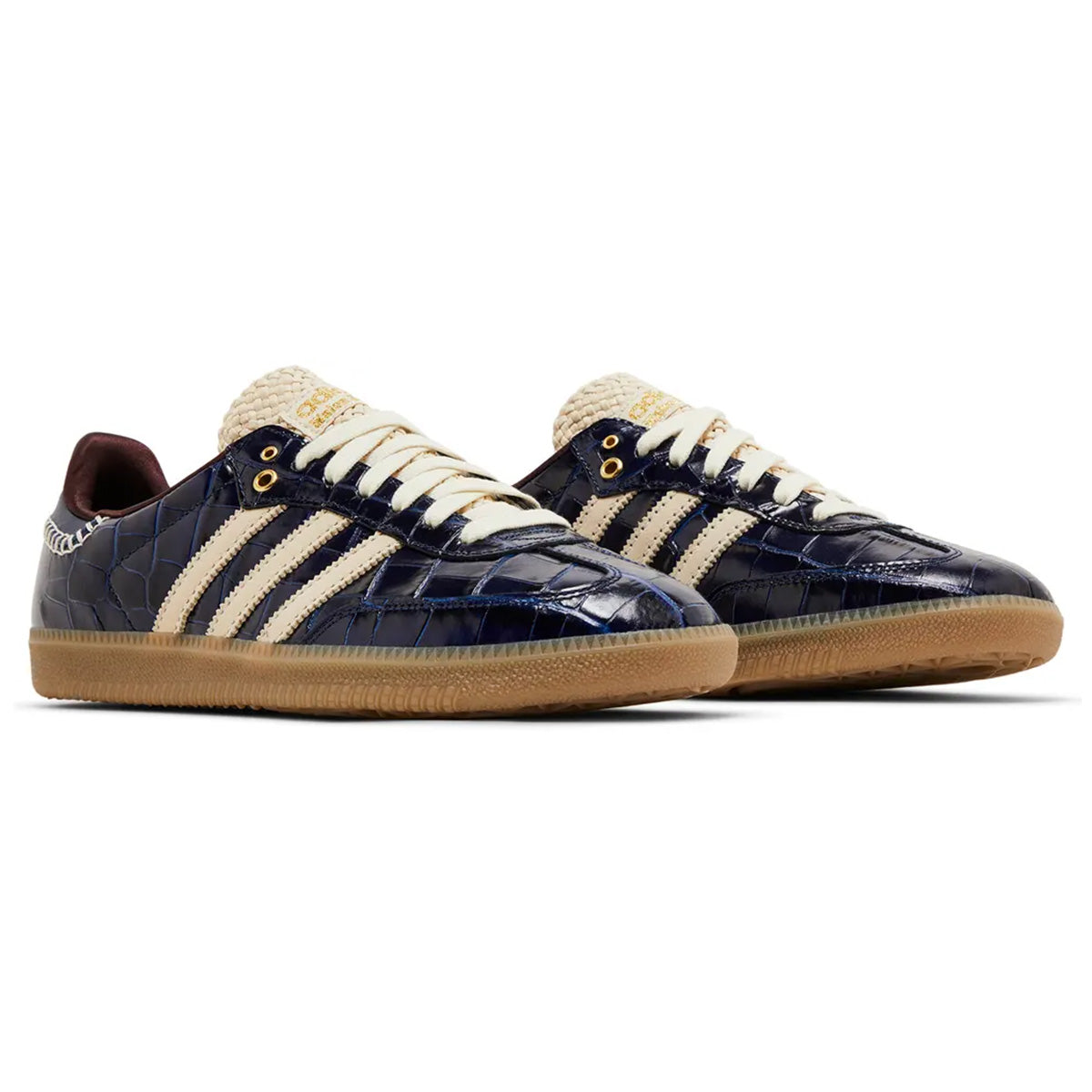 adidas Samba Navy Croc Leather Sneaker with Croc Emboss