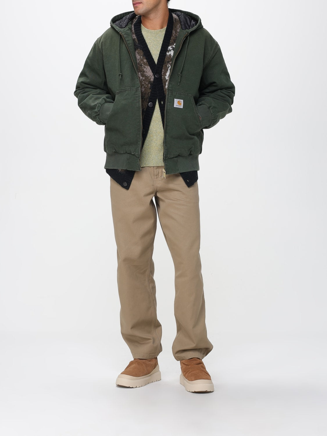 Men's Carhartt WIP Hooded Olive Organic Cotton Dearborn Canvas Jacket