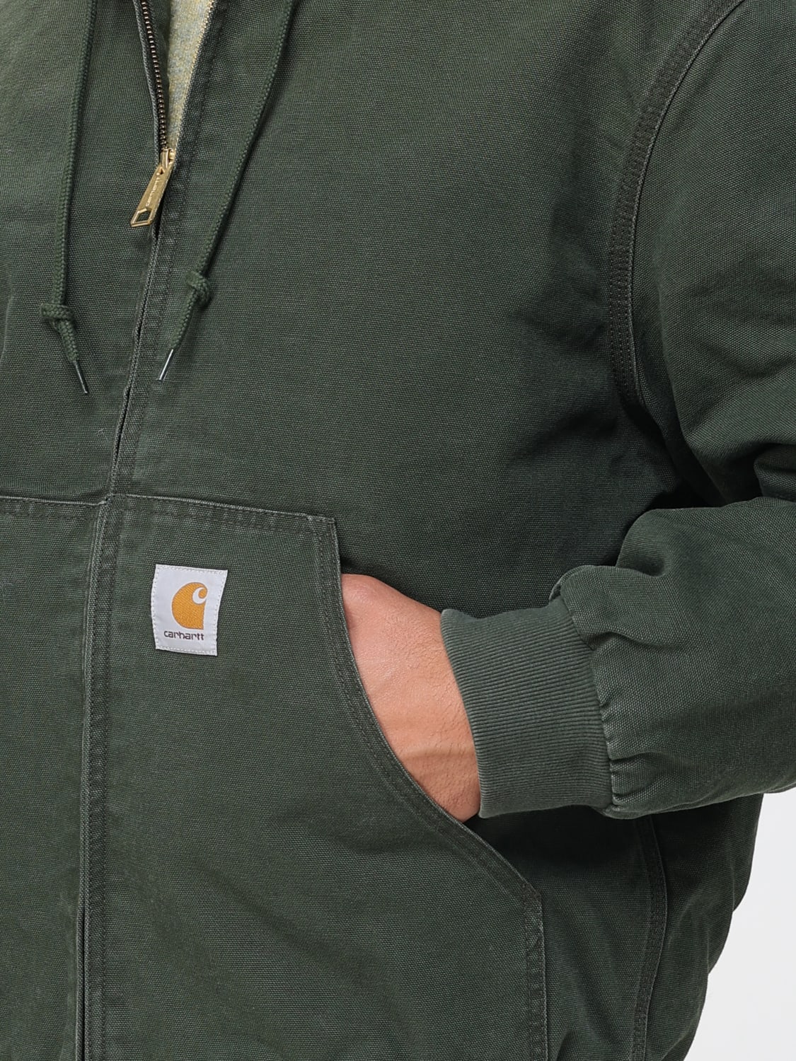 Men's Carhartt WIP Hooded Olive Organic Cotton Dearborn Canvas Jacket