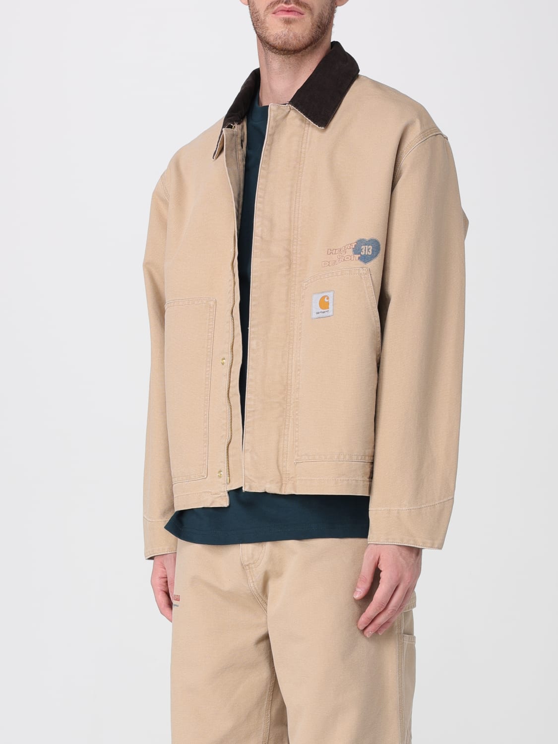 Carhartt WIP Men's Casual Beige Cotton Denim Work Jacket with Slogan