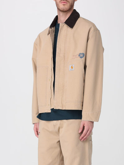 Carhartt WIP Men's Casual Beige Cotton Denim Work Jacket with Slogan