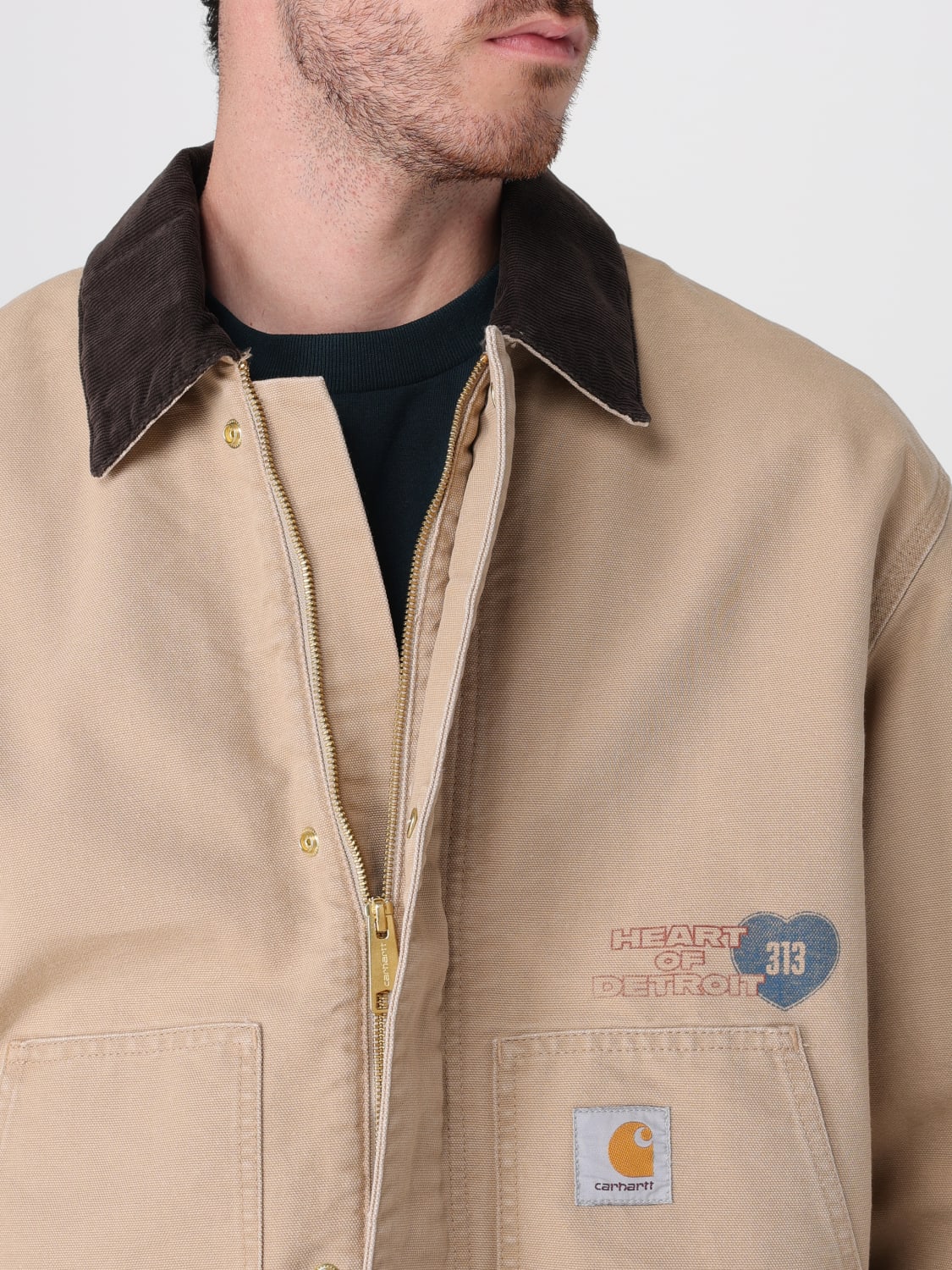 Carhartt WIP Men's Casual Beige Cotton Denim Work Jacket with Slogan
