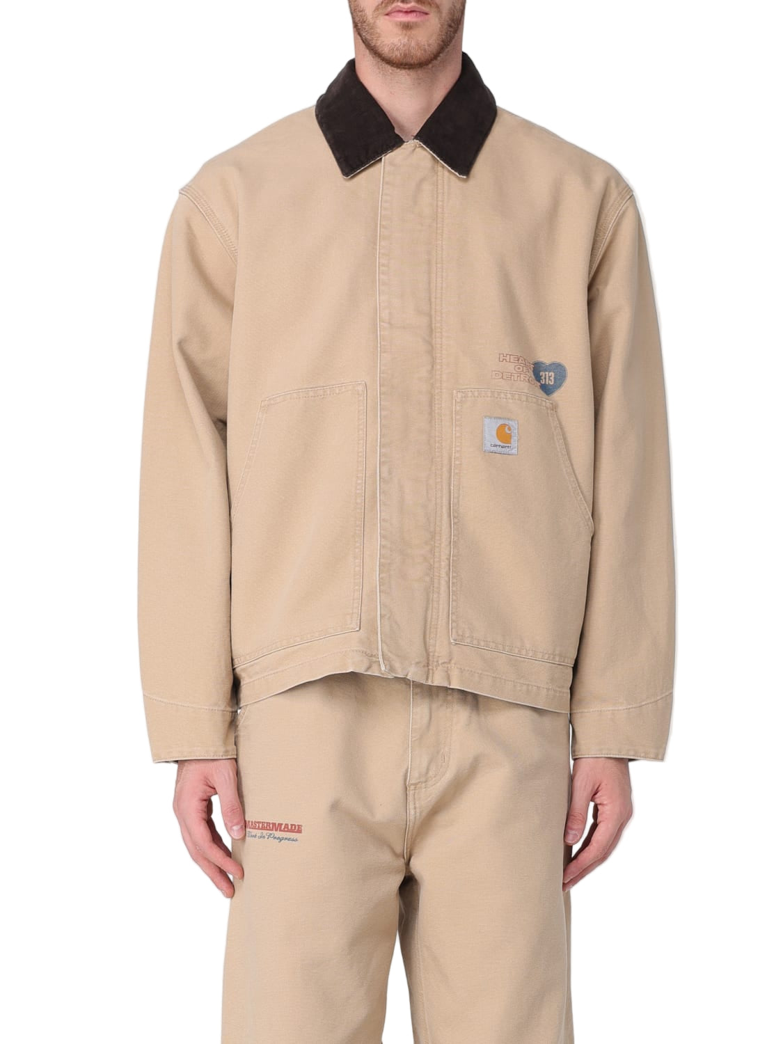 Carhartt WIP Men's Casual Beige Cotton Denim Work Jacket with Slogan