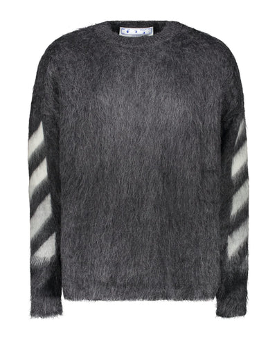 Off-White c/o Virgil Abloh Intarsia Mohair-blend Sweater in Grey