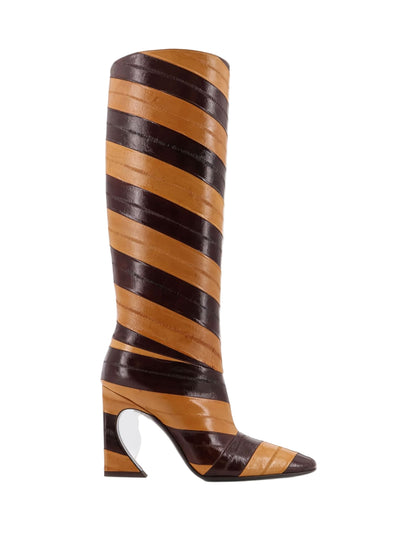 Luxurious Fendi Brown Eel Skin Knee-High Glamour Ankle Boots for Women