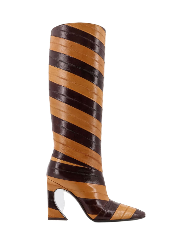 Fendi Brown Eel Skin Knee-High Glamour Ankle Boots for Women