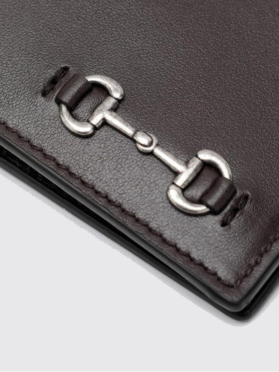 Gucci Men's Brown Calfskin Bifold Wallet with Iconic Horsebit Detail