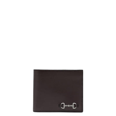 Gucci Men's Brown Calfskin Bifold Wallet with Iconic Horsebit Detail