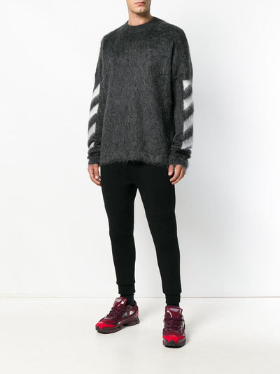 Off-White c/o Virgil Abloh Intarsia Mohair-blend Sweater in Grey