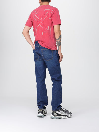 Off-White Men's Red Arrow Logo Cotton Crewneck T-Shirt - Sporty Slim Fit