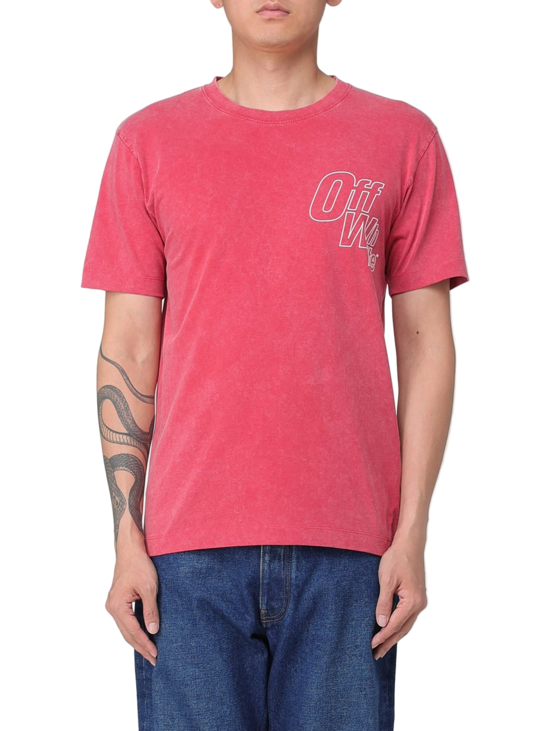 Off-White Men's Red Arrow Logo Cotton Crewneck T-Shirt - Sporty Slim Fit