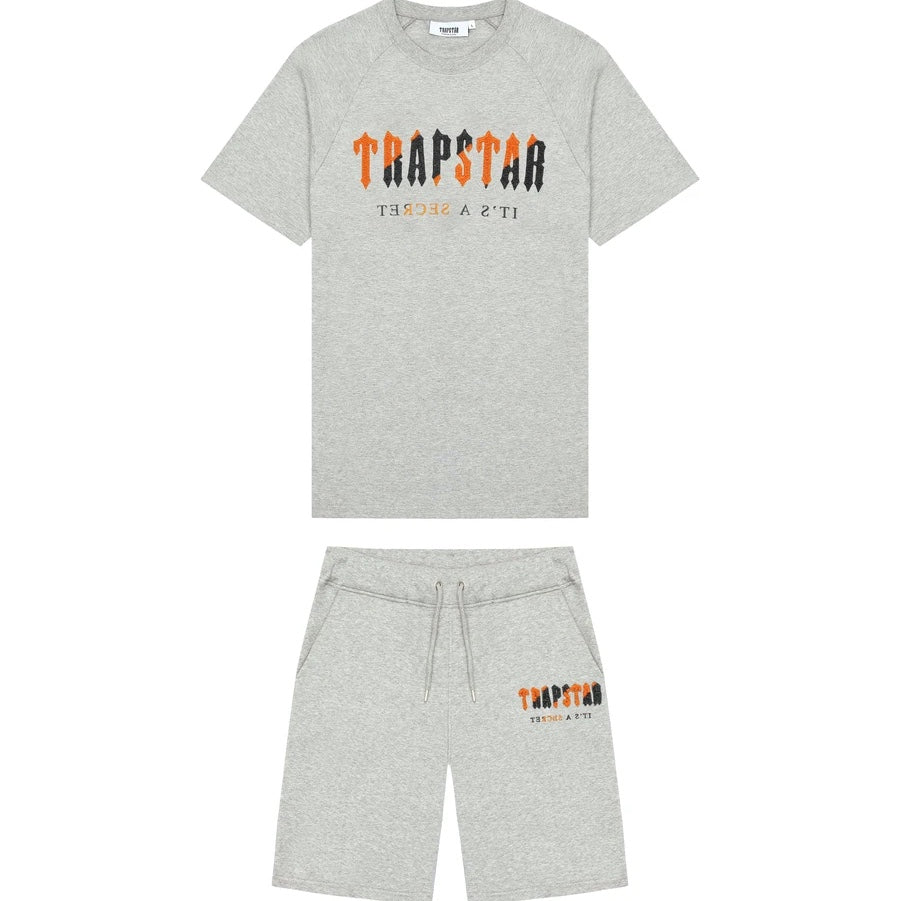 Trapstar Chenille Decoded Short Set - Grey/Orange Revolution Edition