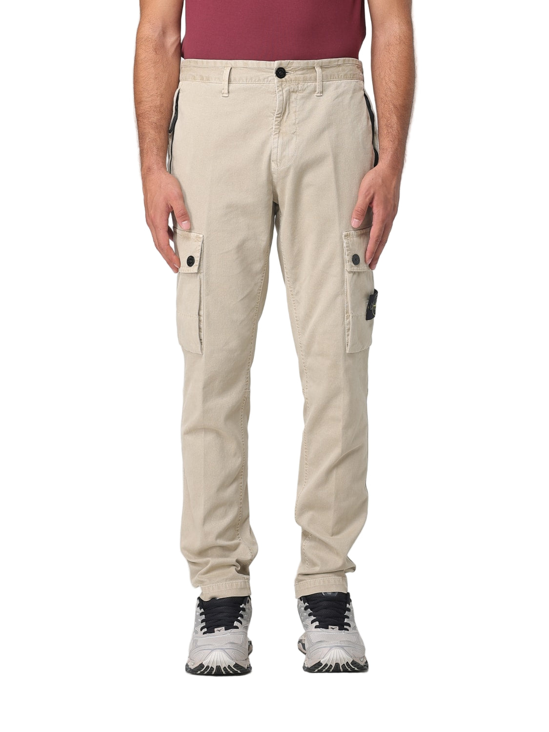 Stone Island Men's Beige Stretch Cotton Cargo Trousers with Compass Badge