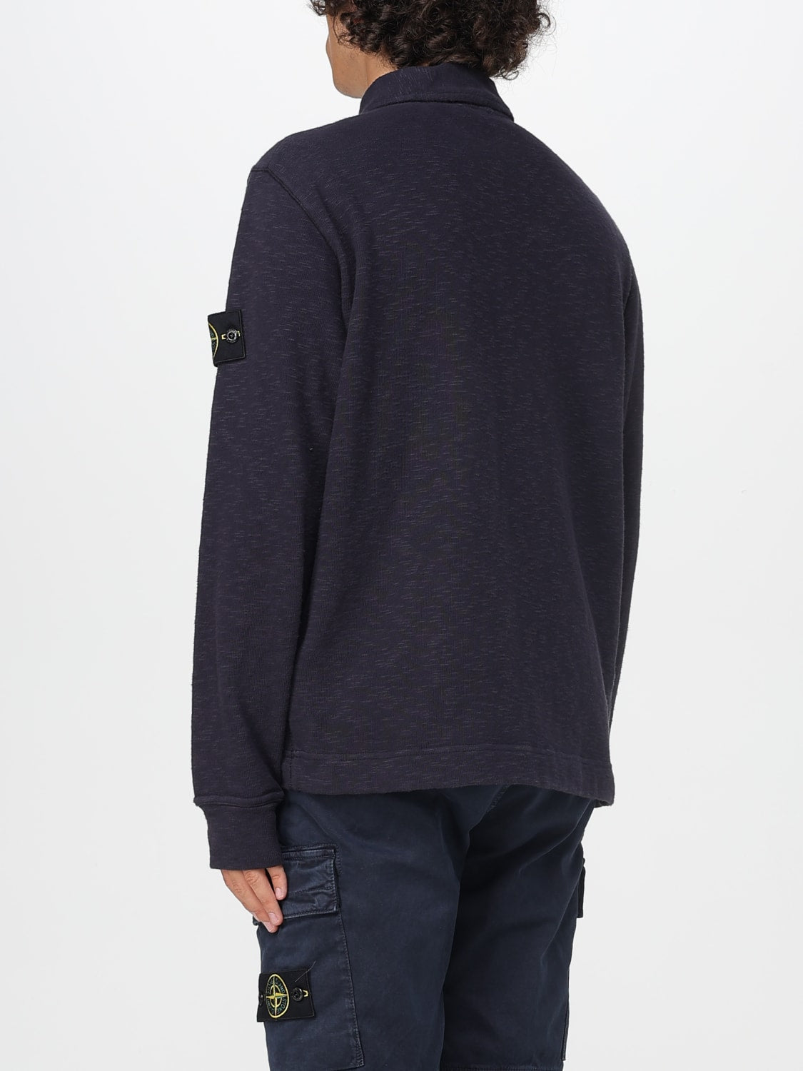Stone Island Men's Ink Polo Neck Cotton Sweatshirt with Compass Patch