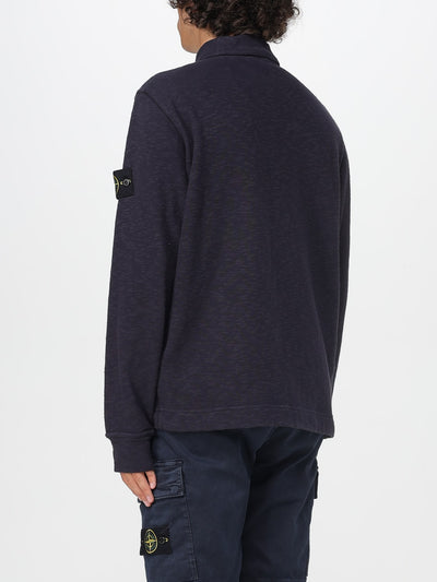 Stone Island Men's Ink Polo Neck Cotton Sweatshirt with Compass Patch