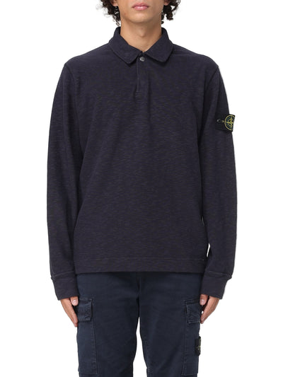 Stone Island Men's Ink Polo Neck Cotton Sweatshirt with Compass Patch