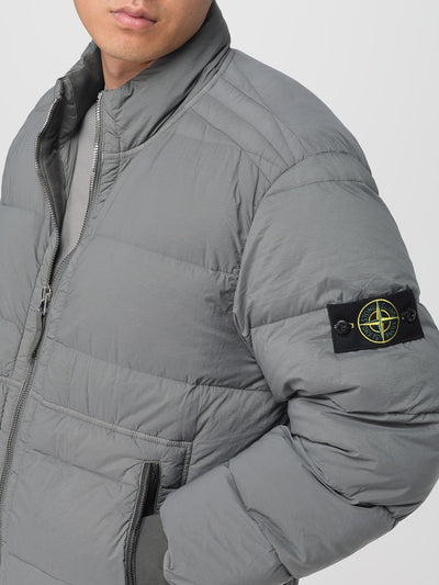 Stone Island Men's Padded Quilted High-Neck Charcoal Nylon Jacket for Urban Style
