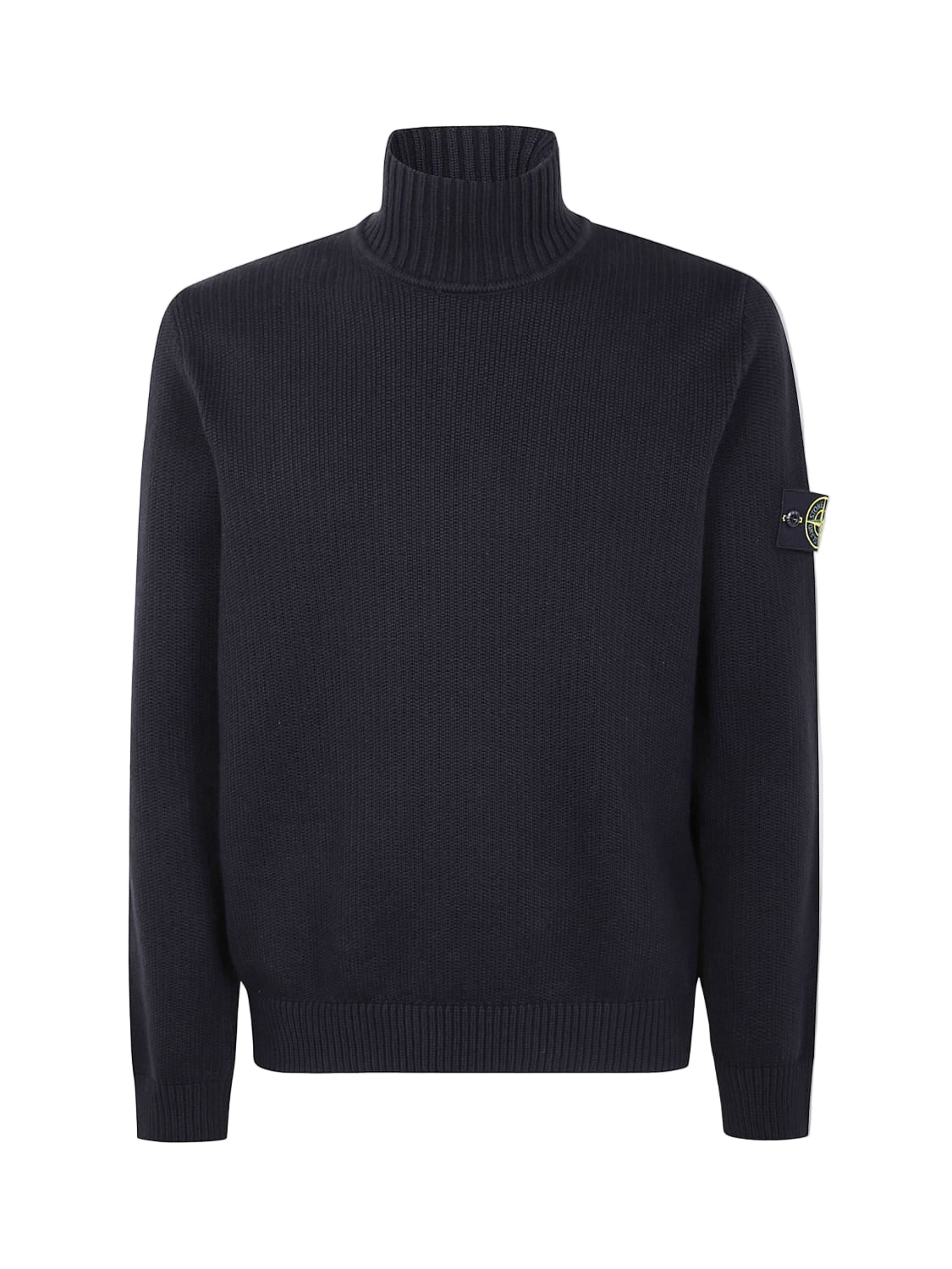 Stone Island Men's Black Turtleneck Jumper - Premium Cotton Ribbed Knit