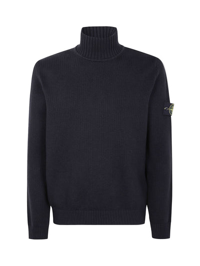 Stone Island Men's Black Turtleneck Jumper - Premium Cotton Ribbed Knit