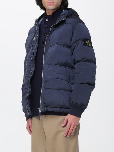 Stone Island Men's Blue Padded Quilted Econyl Hooded Water-Resistant Jacket