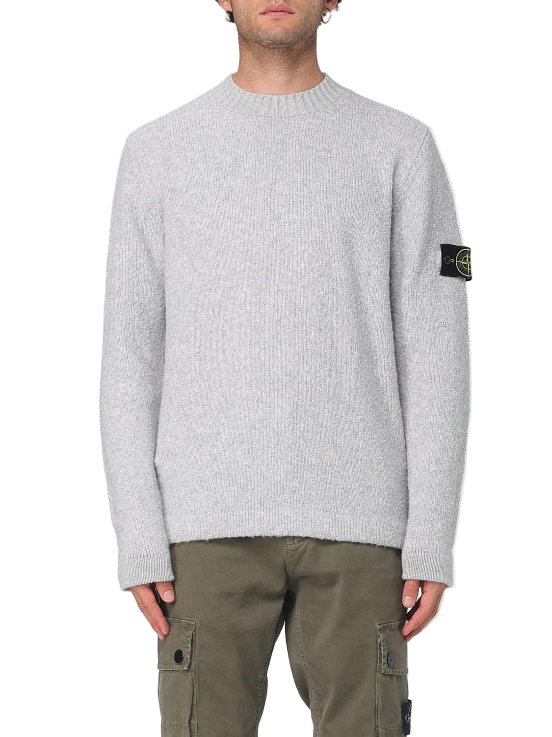 Stone Island Men's Premium Grey Wool Blend Crewneck Jumper