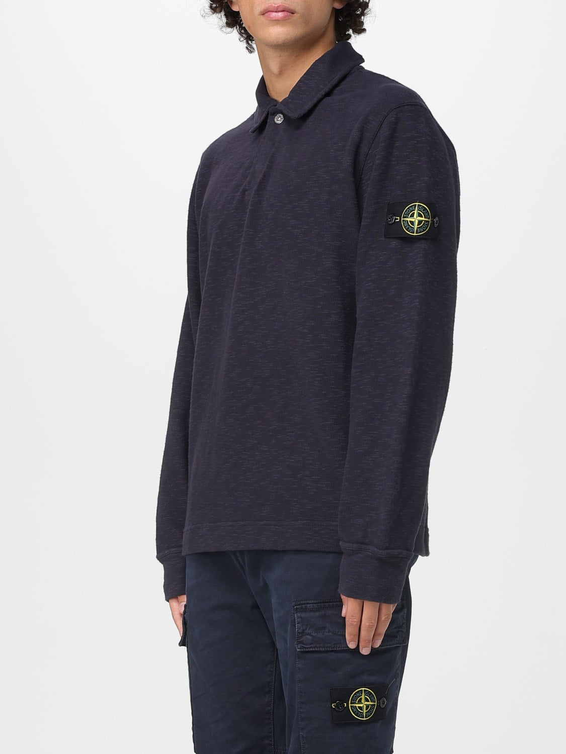 Stone Island Men's Ink Polo Neck Cotton Sweatshirt with Compass Patch