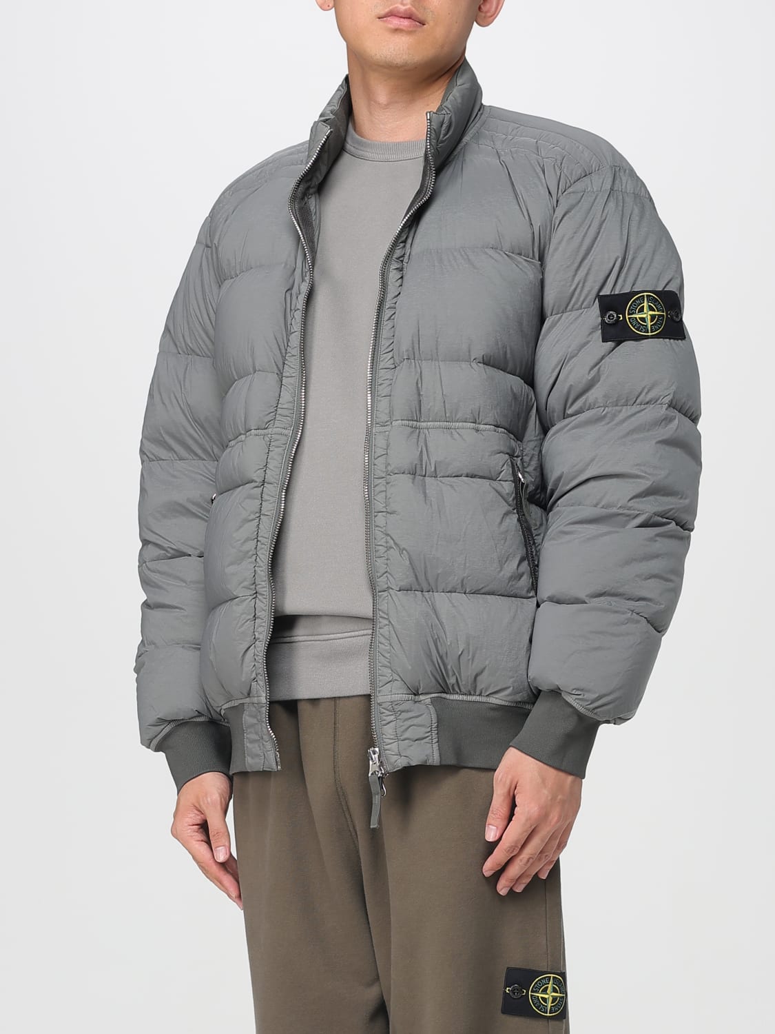 Stone Island Men's Padded Quilted High-Neck Charcoal Nylon Jacket for Urban Style