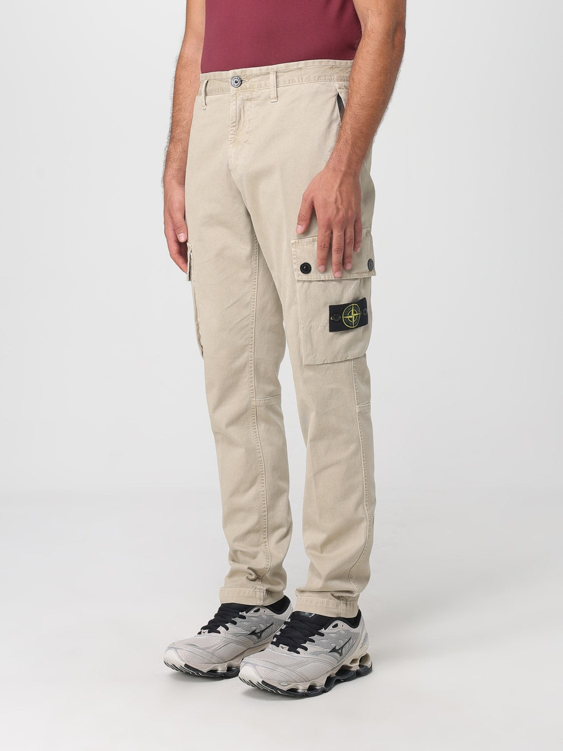 Stone Island Men's Beige Stretch Cotton Cargo Trousers with Compass Badge