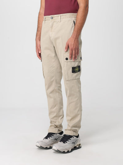 Stone Island Men's Beige Stretch Cotton Cargo Trousers with Compass Badge