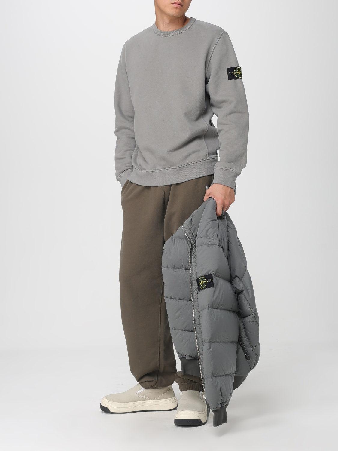 Stone Island Men's Padded Quilted High-Neck Charcoal Nylon Jacket for Urban Style