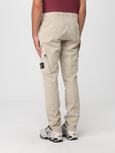 Stone Island Men's Beige Stretch Cotton Cargo Trousers with Compass Badge