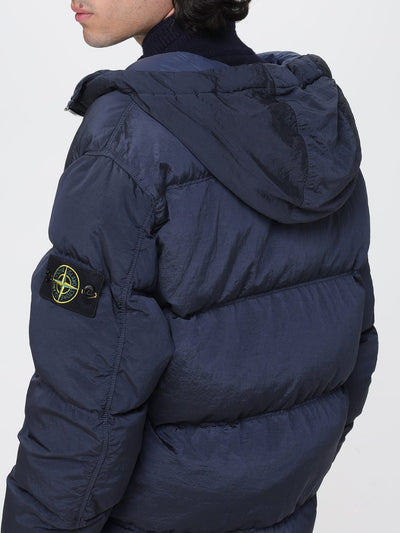 Stone Island Men's Blue Padded Quilted Econyl Hooded Water-Resistant Jacket