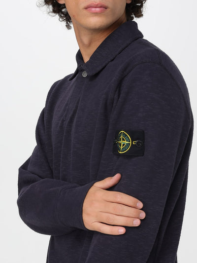 Stone Island Men's Ink Polo Neck Cotton Sweatshirt with Compass Patch