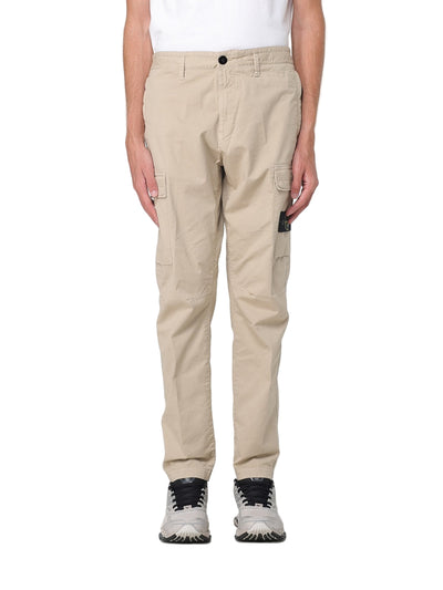 Stone Island Men's Slim Fit Cotton Blend Cargo Trousers with Compass Badge