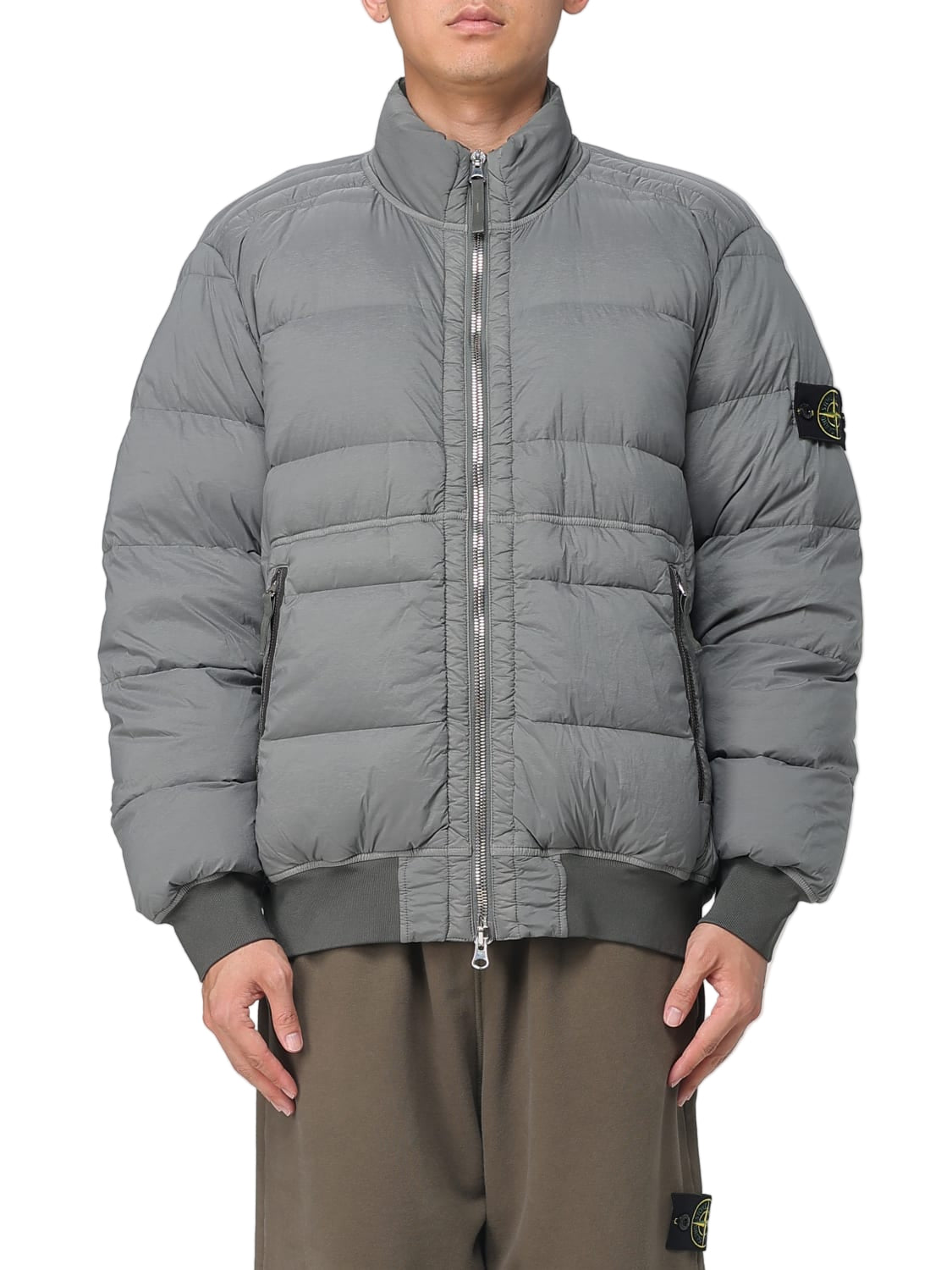 Stone Island Men's Padded Quilted High-Neck Charcoal Nylon Jacket for Urban Style