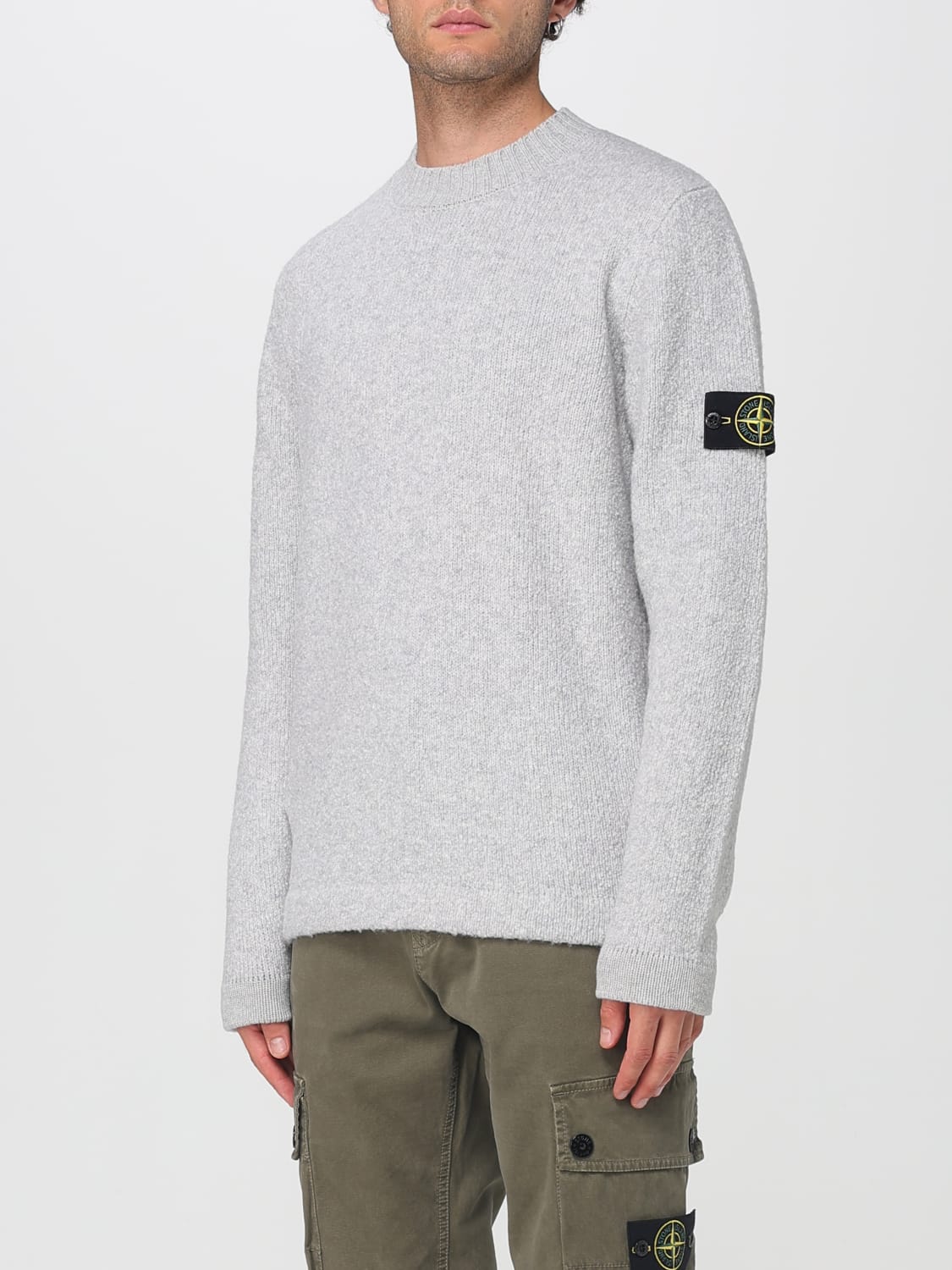 Stone Island Men's Premium Grey Wool Blend Crewneck Jumper