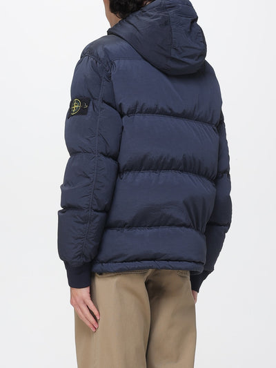 Stone Island Men's Blue Padded Quilted Econyl Hooded Water-Resistant Jacket