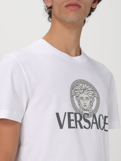 Versace Men's White Cotton Crewneck T-Shirt with Bold Logo Print